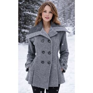 Peruvian Link Alpaca Collection Jacket Women Small Gray Double Breasted PeaCoat